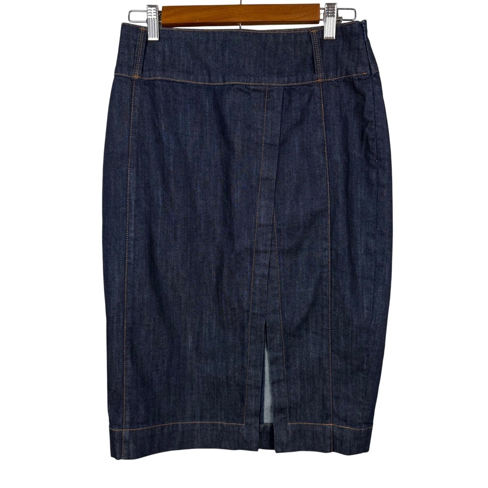 White House Black Market Denim Midi Pencil Skirt Women's Size 6 Dark Wash Pencil